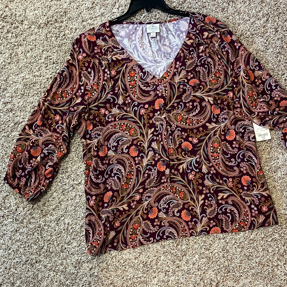 NWT St. John's Bay Multicolor Paisley V-Neck Blouse